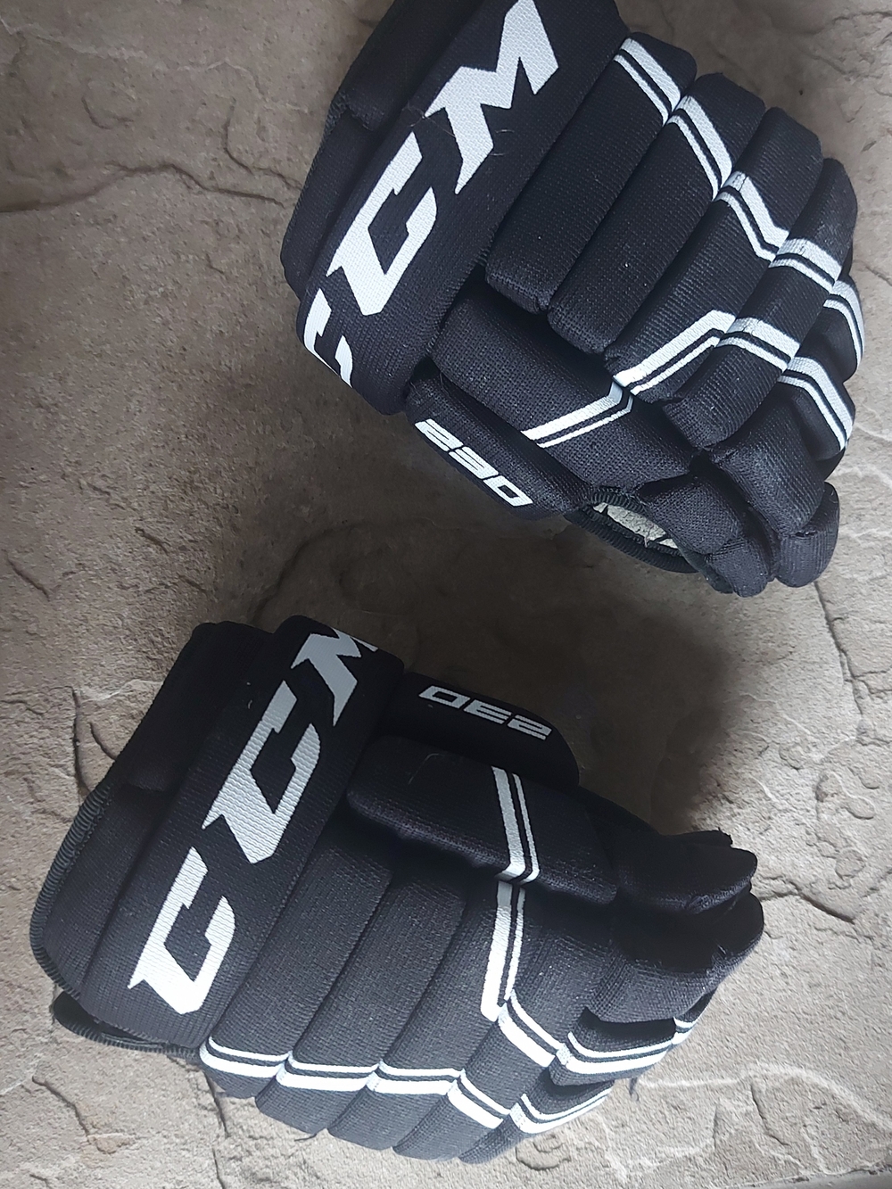 CCM Black and White Hockey Gloves And Bauer Elbow Pads - Padded Protective Pair